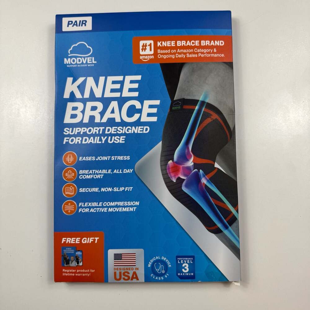 Modvel Knee Brace Compression Sleeve 2-Pack, Orange/Black, Size Medium